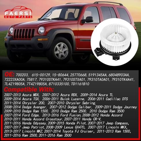 FAERSI HVAC Plastic Hater Blower Motor with Fan Cage Compatible with 2007-2013 Acura MDX, 2007-2012 Acura RDX, 2007-2017 Lincoln MKX, 2007-2017 Edge, 2011-2013 Wrangler, 2009-2014 Acura TL TSX in Saudi Arabia