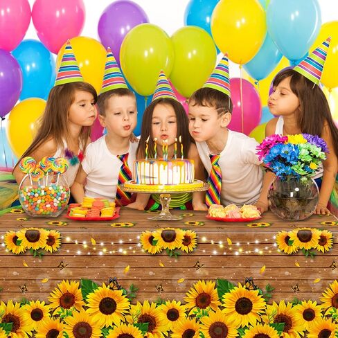 زينة حفلة عيد ميلاد عباد الشمس - 3 قطع مفرش طاولة من خشب عباد الشمس مصنوع من البلاستيك الريفي عباد الشمس غطاء طاولة عباد الشمس لعيد ميلاد الطفل 42.5 بوصة × 70.8 بوصة (عباد الشمس) in Kuwait