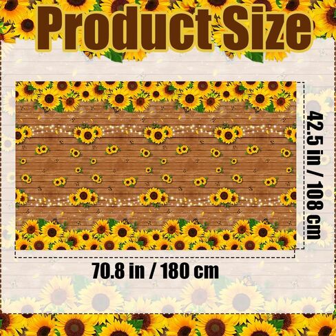 زينة حفلة عيد ميلاد عباد الشمس - 3 قطع مفرش طاولة من خشب عباد الشمس مصنوع من البلاستيك الريفي عباد الشمس غطاء طاولة عباد الشمس لعيد ميلاد الطفل 42.5 بوصة × 70.8 بوصة (عباد الشمس) in Kuwait