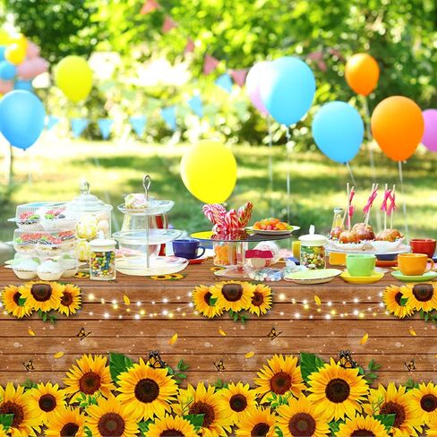زينة حفلة عيد ميلاد عباد الشمس - 3 قطع مفرش طاولة من خشب عباد الشمس مصنوع من البلاستيك الريفي عباد الشمس غطاء طاولة عباد الشمس لعيد ميلاد الطفل 42.5 بوصة × 70.8 بوصة (عباد الشمس) in Kuwait