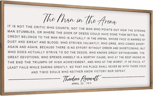 Flangairy The Man In The Arena لوحة فنية جدارية مؤطرة مقاس 32.3 × 16.5 بوصة، لوحة فنية جدارية تحفيزية خشبية للرجال، ديكور مكتب ملهم in Kuwait