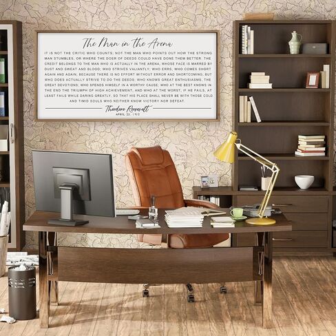 Flangairy The Man In The Arena لوحة فنية جدارية مؤطرة مقاس 32.3 × 16.5 بوصة، لوحة فنية جدارية تحفيزية خشبية للرجال، ديكور مكتب ملهم in Kuwait