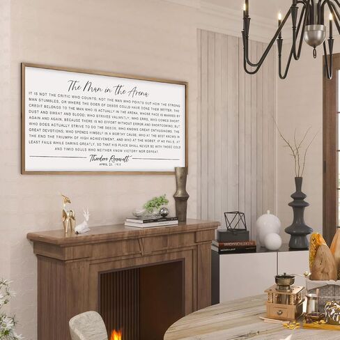 Flangairy The Man In The Arena لوحة فنية جدارية مؤطرة مقاس 32.3 × 16.5 بوصة، لوحة فنية جدارية تحفيزية خشبية للرجال، ديكور مكتب ملهم in Kuwait