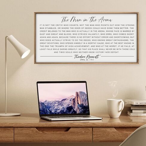 Flangairy The Man In The Arena لوحة فنية جدارية مؤطرة مقاس 32.3 × 16.5 بوصة، لوحة فنية جدارية تحفيزية خشبية للرجال، ديكور مكتب ملهم in Kuwait