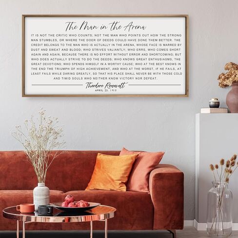 Flangairy The Man In The Arena لوحة فنية جدارية مؤطرة مقاس 32.3 × 16.5 بوصة، لوحة فنية جدارية تحفيزية خشبية للرجال، ديكور مكتب ملهم in Kuwait