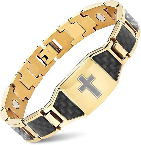 Magnetic Bracelet for Men for Arthritis and Joint, Christian Religious Cross Carbon Fiber Stainless Steel Bracelet (A) in Saudi Arabia