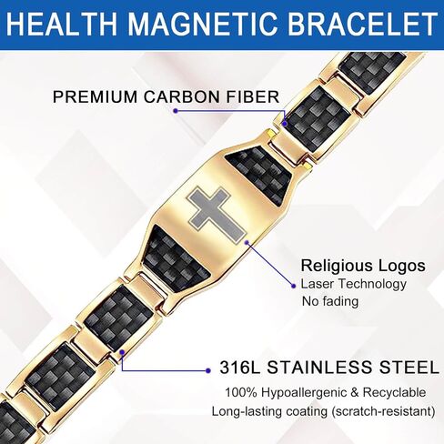 Magnetic Bracelet for Men for Arthritis and Joint, Christian Religious Cross Carbon Fiber Stainless Steel Bracelet (A) in Saudi Arabia