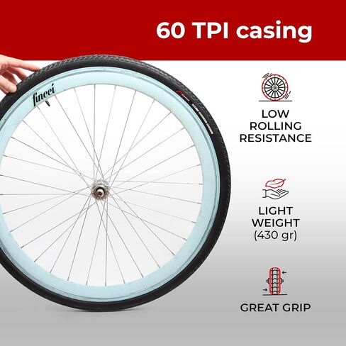 Fincci Pair 700x35c Tire 37-622 Foldable 60 TPI City Commuter Tires with Nylon Protection and Presta Valve Inner Tubes 48mm for Cycle Road Mountain MTB Hybrid Touring Electric Bike Bicycle - Pack of 2 in Saudi Arabia