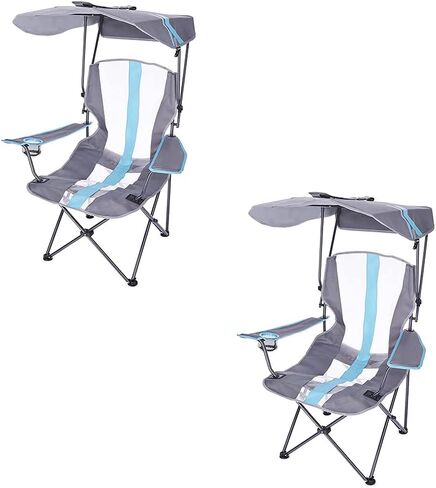 Kelsyus Premium Portable Camping Folding Outdoor Lawn Chair w/50+ UPF Canopy, Cup Holder, & Carry Strap, for Sports, Beach, Lake, Blue & Gray (2 Pack) in Kuwait