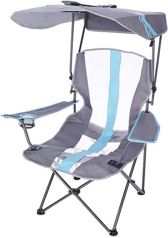 Kelsyus Premium Portable Camping Folding Outdoor Lawn Chair w/50+ UPF Canopy, Cup Holder, & Carry Strap, for Sports, Beach, Lake, Blue & Gray (2 Pack) in Kuwait