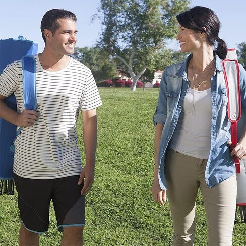 Kelsyus Premium Portable Camping Folding Outdoor Lawn Chair w/50+ UPF Canopy, Cup Holder, & Carry Strap, for Sports, Beach, Lake, Blue & Gray (2 Pack) in Kuwait