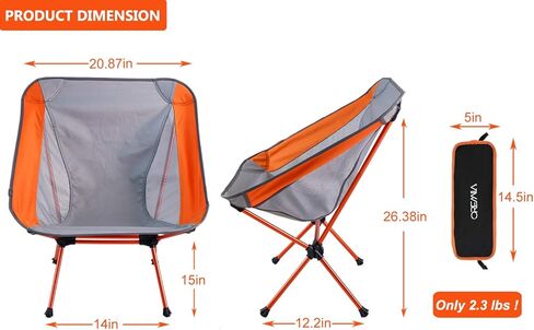 كرسي تخييم خفيف الوزن، كراسي ظهر مدمجة قابلة للطي مع حقيبة حمل، كرسي محمول للتخييم في الهواء الطلق، صيد السمك، التنزه سيرًا على الأقدام، سعة 330 رطلًا in Kuwait