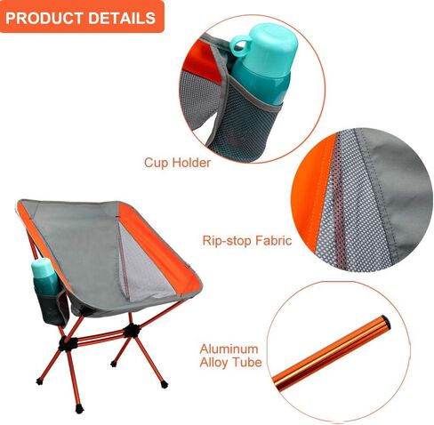 كرسي تخييم خفيف الوزن، كراسي ظهر مدمجة قابلة للطي مع حقيبة حمل، كرسي محمول للتخييم في الهواء الطلق، صيد السمك، التنزه سيرًا على الأقدام، سعة 330 رطلًا in Kuwait