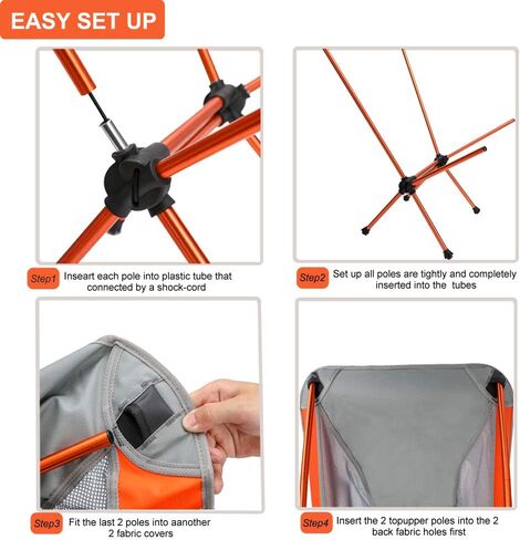 كرسي تخييم خفيف الوزن، كراسي ظهر مدمجة قابلة للطي مع حقيبة حمل، كرسي محمول للتخييم في الهواء الطلق، صيد السمك، التنزه سيرًا على الأقدام، سعة 330 رطلًا in Kuwait