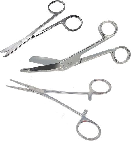 Cynamed Hemostat and Scissors with Multicolor Titanium Coating - Set of 3 - Suture Removal Scissors, Lister Bandage Scissors, Hemostatic Forceps (Standard) in Saudi Arabia