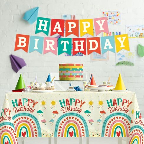 Gatherfun Retro Rainbow Themed Happy Birthday Party Supplies, Disposable Tablecloth, Plastic Table Cover for Kids Birthday Party Decorations, 3 Pack, 54"x108" in Saudi Arabia