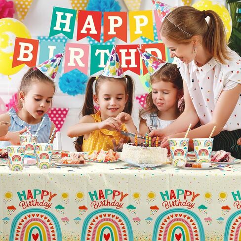 Gatherfun Retro Rainbow Themed Happy Birthday Party Supplies, Disposable Tablecloth, Plastic Table Cover for Kids Birthday Party Decorations, 3 Pack, 54"x108" in Saudi Arabia