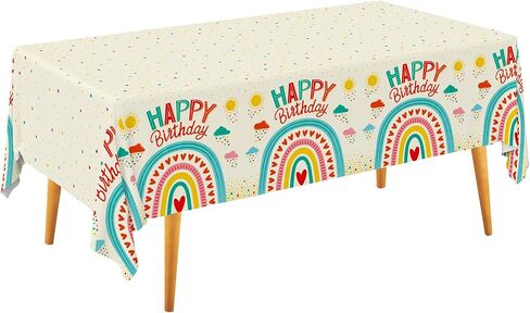 Gatherfun Retro Rainbow Themed Happy Birthday Party Supplies, Disposable Tablecloth, Plastic Table Cover for Kids Birthday Party Decorations, 3 Pack, 54"x108" in Saudi Arabia