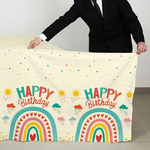 Gatherfun Retro Rainbow Themed Happy Birthday Party Supplies, Disposable Tablecloth, Plastic Table Cover for Kids Birthday Party Decorations, 3 Pack, 54"x108" in Saudi Arabia