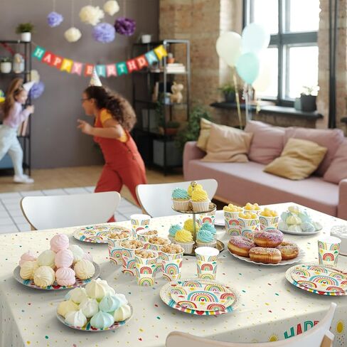 Gatherfun Retro Rainbow Themed Happy Birthday Party Supplies, Disposable Tablecloth, Plastic Table Cover for Kids Birthday Party Decorations, 3 Pack, 54"x108" in Saudi Arabia
