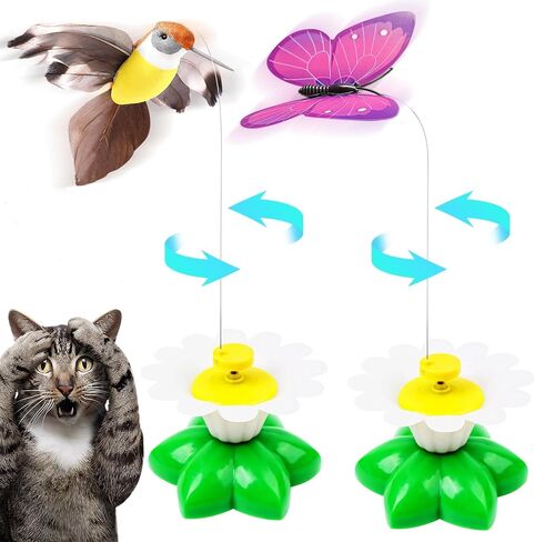 Mesen Electric Bird & Butterfly Teasing Cat Toy, 2 PCS Funny Rotating Electric Flying Bird Interactive Toy with A Fastening Tape, Automatic Electric Butterfly 360°Rotating Kitten Toy in Saudi Arabia