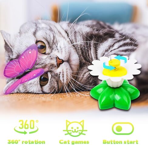 Mesen Electric Bird & Butterfly Teasing Cat Toy, 2 PCS Funny Rotating Electric Flying Bird Interactive Toy with A Fastening Tape, Automatic Electric Butterfly 360°Rotating Kitten Toy in Saudi Arabia