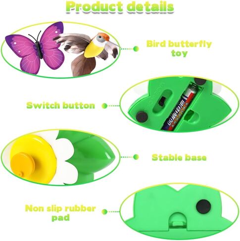 Mesen Electric Bird & Butterfly Teasing Cat Toy, 2 PCS Funny Rotating Electric Flying Bird Interactive Toy with A Fastening Tape, Automatic Electric Butterfly 360°Rotating Kitten Toy in Saudi Arabia