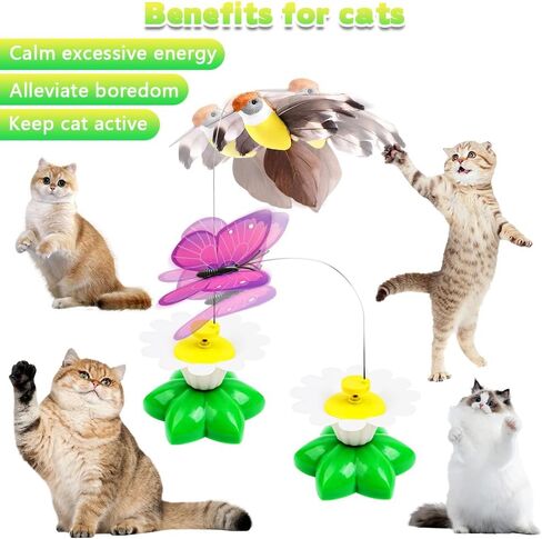 Mesen Electric Bird & Butterfly Teasing Cat Toy, 2 PCS Funny Rotating Electric Flying Bird Interactive Toy with A Fastening Tape, Automatic Electric Butterfly 360°Rotating Kitten Toy in Saudi Arabia