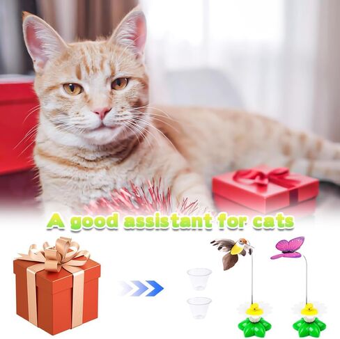 Mesen Electric Bird & Butterfly Teasing Cat Toy, 2 PCS Funny Rotating Electric Flying Bird Interactive Toy with A Fastening Tape, Automatic Electric Butterfly 360°Rotating Kitten Toy in Saudi Arabia