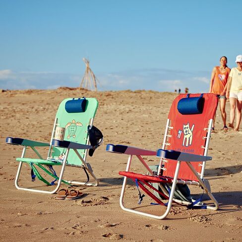 حقيبة ظهر ريو براندز لايف إز جود قابلة للاستلقاء بأربعة أوضاع مع وسادة مسند للرأس وحامل أكواب وحقيبة تخزين وكرسي الشاطئ، 24.21 بوصة عمق × 28 بوصة عرض × 33 بوصة ارتفاع، جزيرة زرقاء in Kuwait