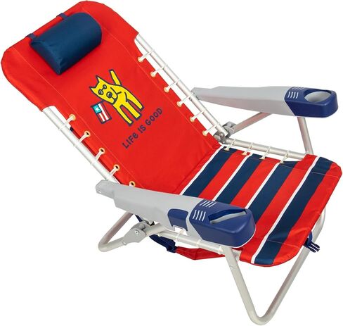 حقيبة ظهر ريو براندز لايف إز جود قابلة للاستلقاء بأربعة أوضاع مع وسادة مسند للرأس وحامل أكواب وحقيبة تخزين وكرسي الشاطئ، 24.21 بوصة عمق × 28 بوصة عرض × 33 بوصة ارتفاع، جزيرة زرقاء in Kuwait