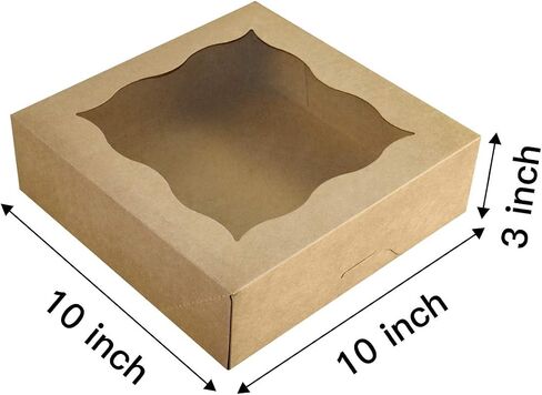 CHERRY 25-PACK 10"x10"x3"Brown Bakery Boxes with PVC Window for Pie and Cookies Boxes Large Natural Kraft Paper Box 10x10x3inch in Saudi Arabia