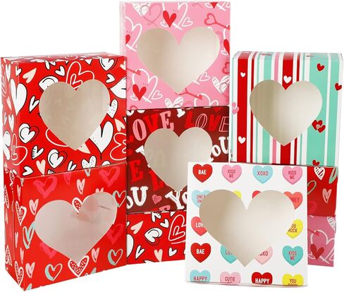 علب بسكويت مخبز عيد الحب من سوبرليل، 30 عبوة مع 6 أنماط من صناديق الحلوى مع صندوق كب كيك نافذة لتغليف هدايا الحفلات، الدونات، براونيز، الكمأة in Kuwait