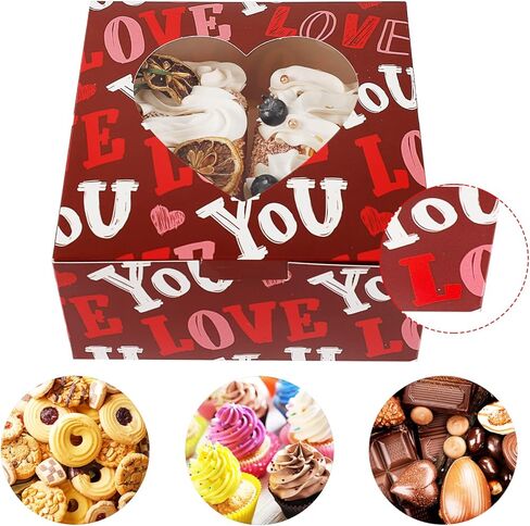 علب بسكويت مخبز عيد الحب من سوبرليل، 30 عبوة مع 6 أنماط من صناديق الحلوى مع صندوق كب كيك نافذة لتغليف هدايا الحفلات، الدونات، براونيز، الكمأة in Kuwait