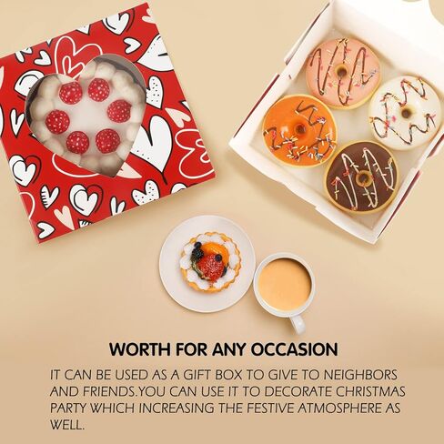 علب بسكويت مخبز عيد الحب من سوبرليل، 30 عبوة مع 6 أنماط من صناديق الحلوى مع صندوق كب كيك نافذة لتغليف هدايا الحفلات، الدونات، براونيز، الكمأة in Kuwait