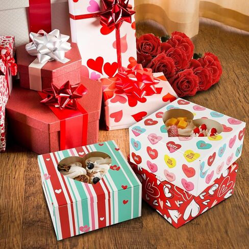علب بسكويت مخبز عيد الحب من سوبرليل، 30 عبوة مع 6 أنماط من صناديق الحلوى مع صندوق كب كيك نافذة لتغليف هدايا الحفلات، الدونات، براونيز، الكمأة in Kuwait