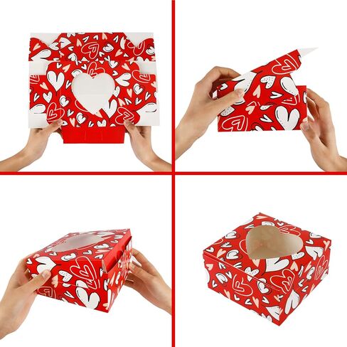 علب بسكويت مخبز عيد الحب من سوبرليل، 30 عبوة مع 6 أنماط من صناديق الحلوى مع صندوق كب كيك نافذة لتغليف هدايا الحفلات، الدونات، براونيز، الكمأة in Kuwait