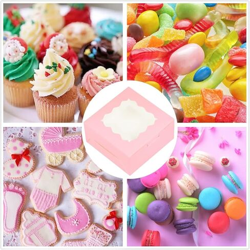 30 قطعة صندوق خبز مقاس 6 بوصات مع نافذة، وصناديق كعكة صغيرة، وصناديق ملفات تعريف الارتباط مقاس 6 × 6 × 3 بوصة، وصندوق معجنات واحد، وصناديق براوني للهدايا الورقية، وصناديق هدايا للكعك، والبسكويت، والكب كيك، والفطائر، والدونات (أبيض) in Kuwait