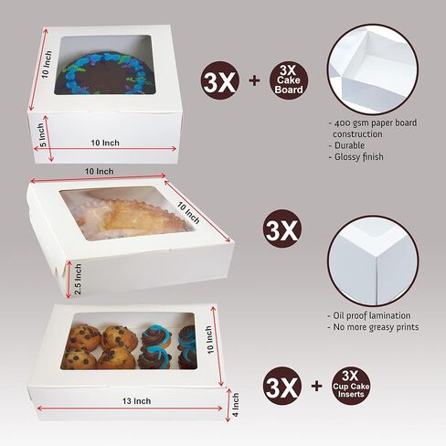 15 قطعة من صناديق المخبوزات البيضاء الكبيرة بأحجام متنوعة للكيك والكب كيك والفطيرة والمواد الغذائية وتغليف ونقل البضائع المخبوزة بدون فوضى in Kuwait