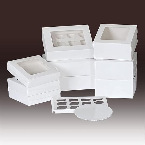 15 قطعة من صناديق المخبوزات البيضاء الكبيرة بأحجام متنوعة للكيك والكب كيك والفطيرة والمواد الغذائية وتغليف ونقل البضائع المخبوزة بدون فوضى in Kuwait