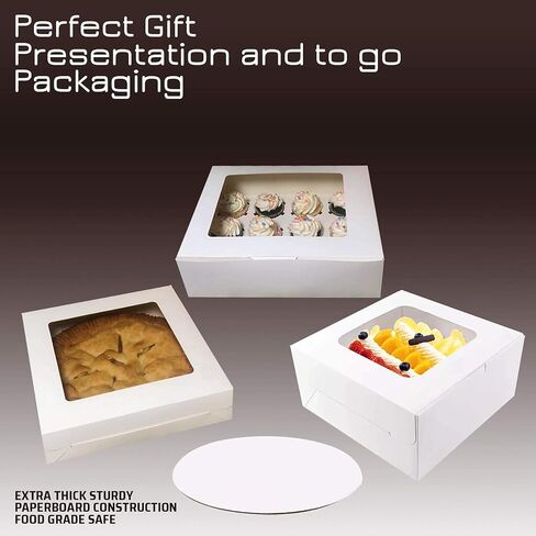 15 قطعة من صناديق المخبوزات البيضاء الكبيرة بأحجام متنوعة للكيك والكب كيك والفطيرة والمواد الغذائية وتغليف ونقل البضائع المخبوزة بدون فوضى in Kuwait