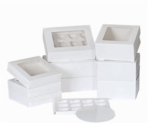 15 قطعة من صناديق المخبوزات البيضاء الكبيرة بأحجام متنوعة للكيك والكب كيك والفطيرة والمواد الغذائية وتغليف ونقل البضائع المخبوزة بدون فوضى in Kuwait