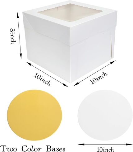 10pcs Cake Boxes, 10" x 10" x 8" Tall Cake Boxes Set (10pcs Boxes and 10pcs Boards), White Bakery Box with Window, Disposable Paperboard Cake Baker Boxes for Desserts, Cupcakes, Pastries in Kuwait