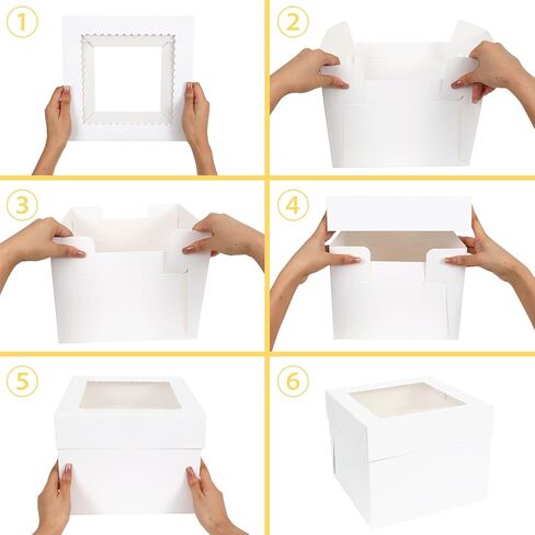 10pcs Cake Boxes, 10" x 10" x 8" Tall Cake Boxes Set (10pcs Boxes and 10pcs Boards), White Bakery Box with Window, Disposable Paperboard Cake Baker Boxes for Desserts, Cupcakes, Pastries in Kuwait