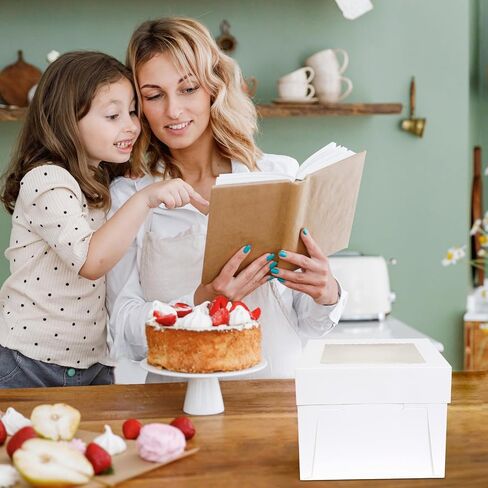 10pcs Cake Boxes, 10" x 10" x 8" Tall Cake Boxes Set (10pcs Boxes and 10pcs Boards), White Bakery Box with Window, Disposable Paperboard Cake Baker Boxes for Desserts, Cupcakes, Pastries in Kuwait