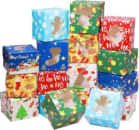 36 Pack Christmas Cookie Boxes with Window 4 x 4 x 3 Inches Christmas Bakery Boxes Treat Boxes Christmas Dessert Boxes Cookie Packaging for Pastries Cupcakes Doughnut Candy Holiday Gift Party Favor in Saudi Arabia