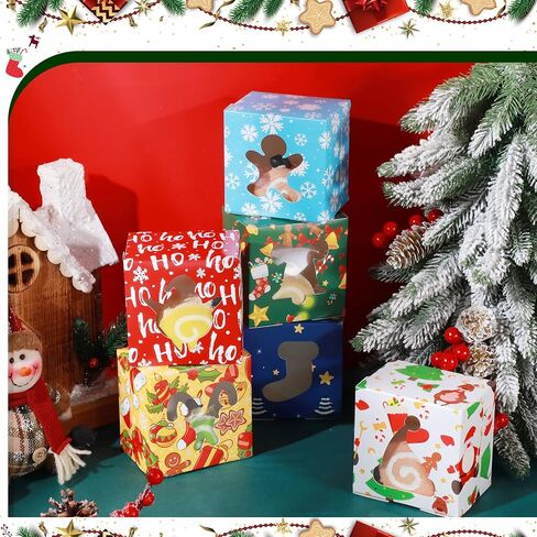 36 Pack Christmas Cookie Boxes with Window 4 x 4 x 3 Inches Christmas Bakery Boxes Treat Boxes Christmas Dessert Boxes Cookie Packaging for Pastries Cupcakes Doughnut Candy Holiday Gift Party Favor in Saudi Arabia