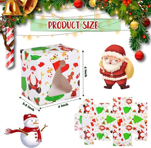 36 Pack Christmas Cookie Boxes with Window 4 x 4 x 3 Inches Christmas Bakery Boxes Treat Boxes Christmas Dessert Boxes Cookie Packaging for Pastries Cupcakes Doughnut Candy Holiday Gift Party Favor in Saudi Arabia
