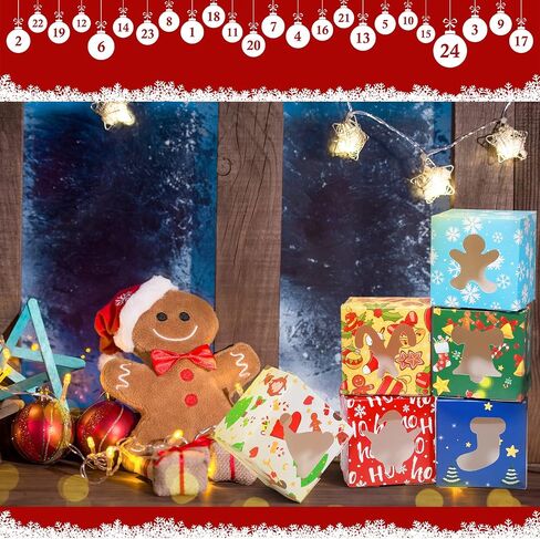 36 Pack Christmas Cookie Boxes with Window 4 x 4 x 3 Inches Christmas Bakery Boxes Treat Boxes Christmas Dessert Boxes Cookie Packaging for Pastries Cupcakes Doughnut Candy Holiday Gift Party Favor in Saudi Arabia