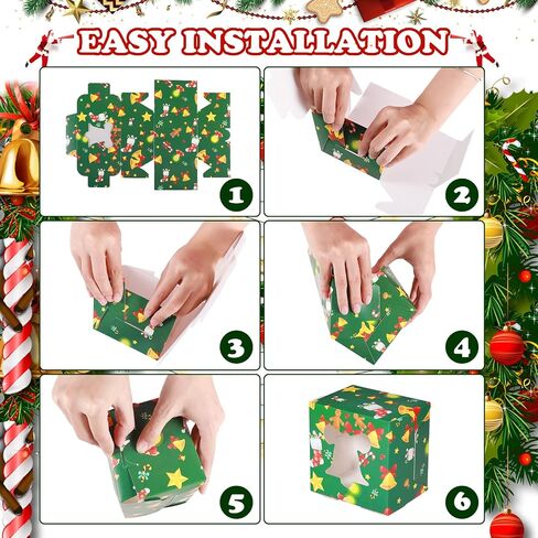 36 Pack Christmas Cookie Boxes with Window 4 x 4 x 3 Inches Christmas Bakery Boxes Treat Boxes Christmas Dessert Boxes Cookie Packaging for Pastries Cupcakes Doughnut Candy Holiday Gift Party Favor in Saudi Arabia